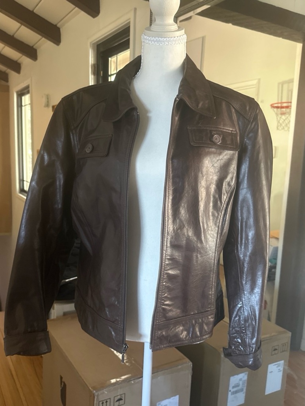 Target Women's Dark Brown Leather Zip Jacket